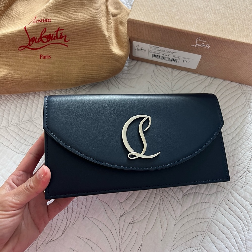 NWT Christian Louboutin Loubi54 Clutch Bag Marine/ Silver